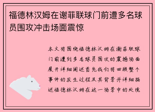 福德林汉姆在谢菲联球门前遭多名球员围攻冲击场面震惊