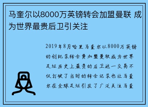 马奎尔以8000万英镑转会加盟曼联 成为世界最贵后卫引关注 马奎尔以8000万英镑转会加盟曼联 成为世界最贵后卫引关注